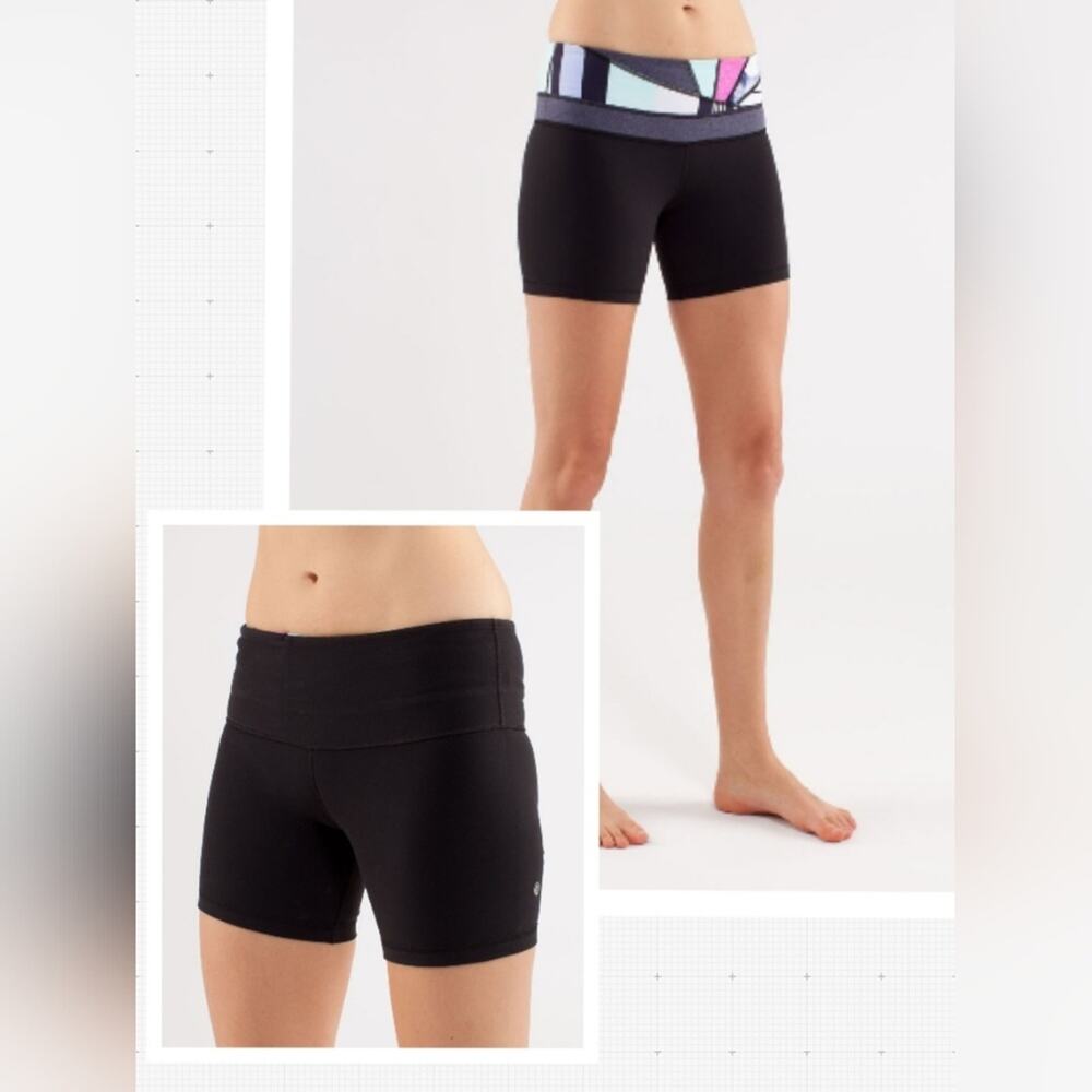 Lululemon Black Reverse Groove Luon Colorblock Yoga Shorts
